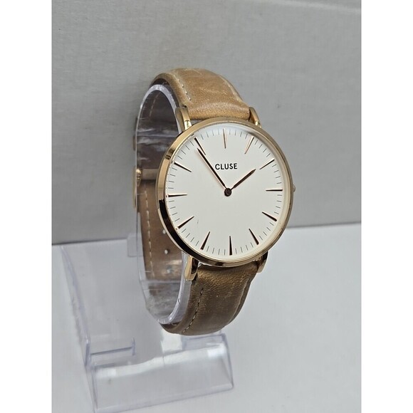 Cluse La Boheme Womens Quartz Watch 38mm Gold Beige Strap Minimalist New Battery - Picture 3 of 14